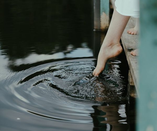 Calm water surface with ripples spreading outwards peacefully.